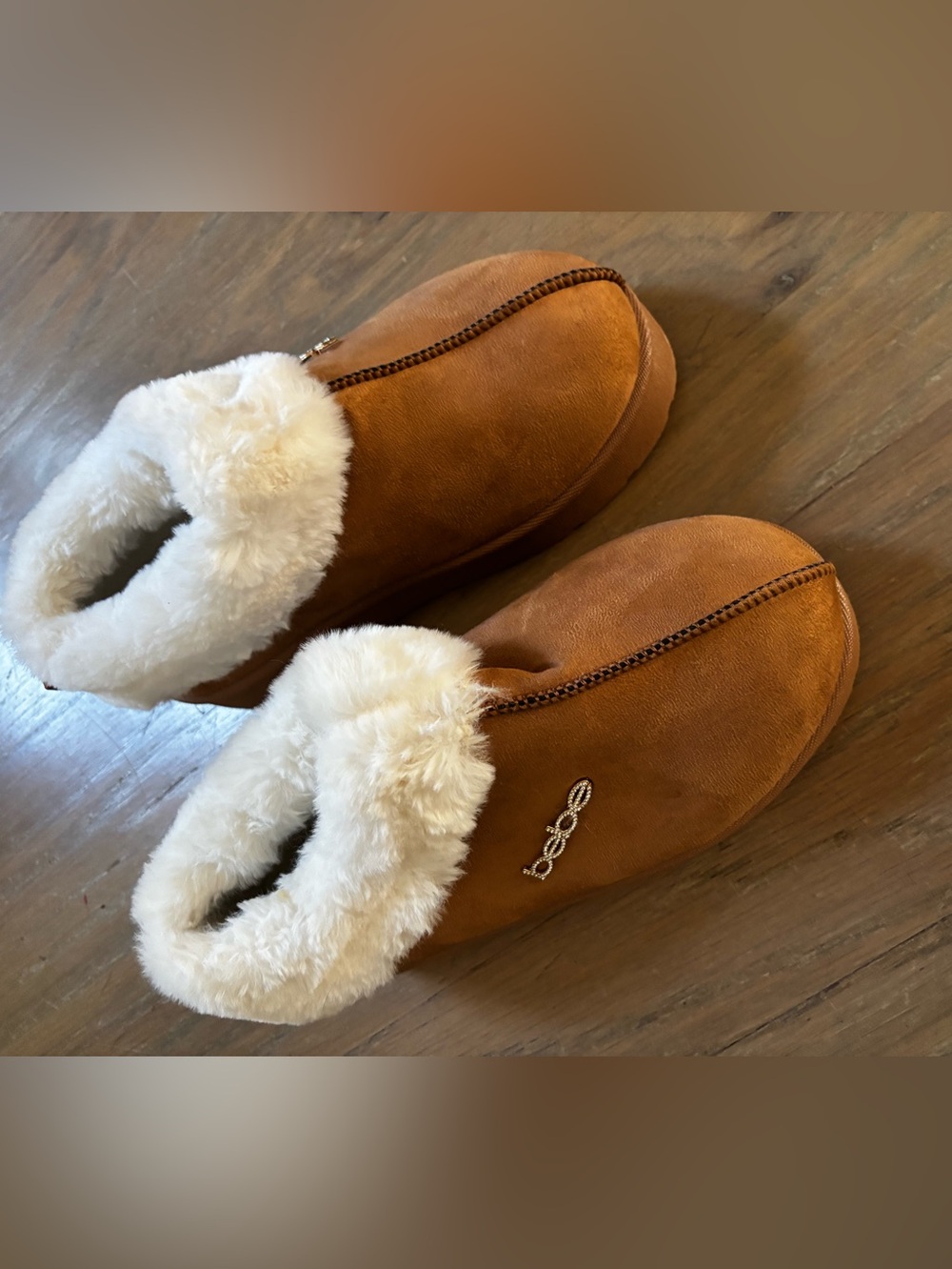 Bebe Cozy Fur-Lined Slip-On Shoes in Chestnut Brown